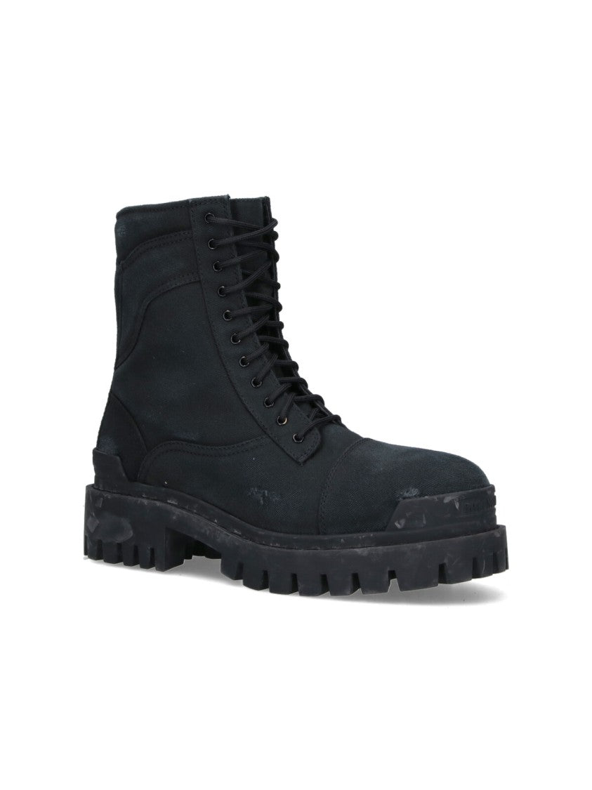 Balenciaga Black Strike Worn Cotton Combat Boots