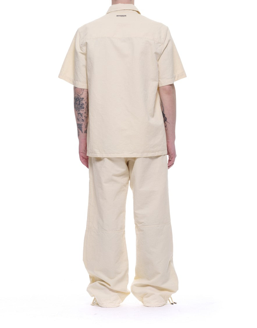 Origin Of Line White Loose Fit Twill Hemp Bowling Shirt