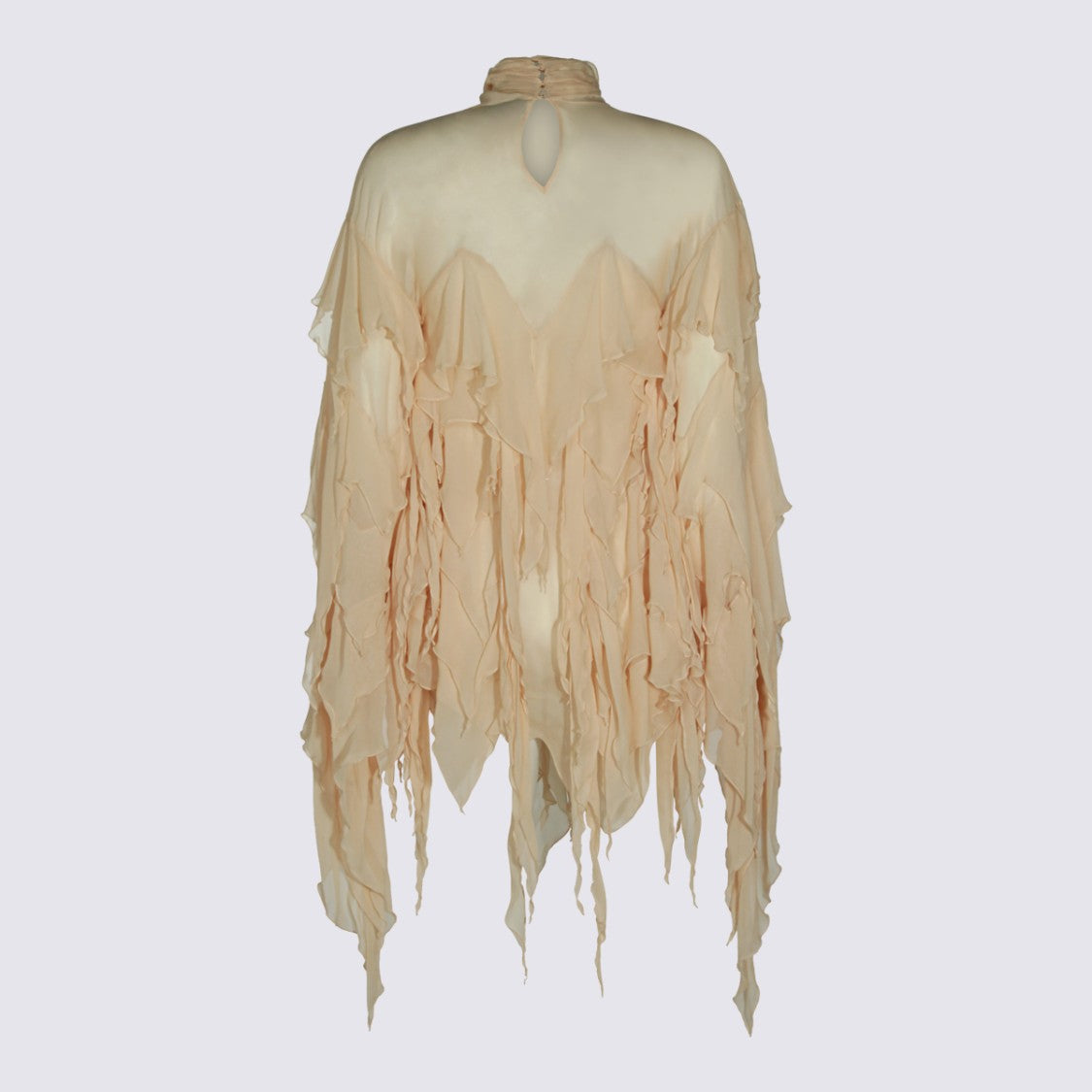 Blumarine Asymmetrical Ruffle Top With High Neckline