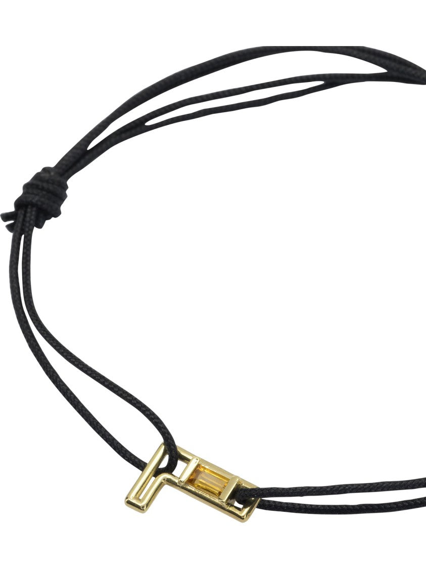 Aliita Gold L-Shaped Pendant Bracelet With Citrine Stone And Adjustable Rope