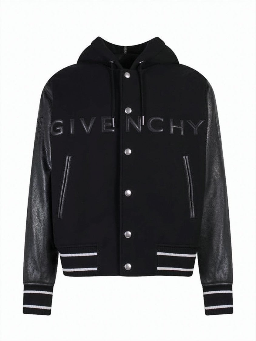 Givenchy Black Bomber Jacket With Calfskin Sleeves And Hood