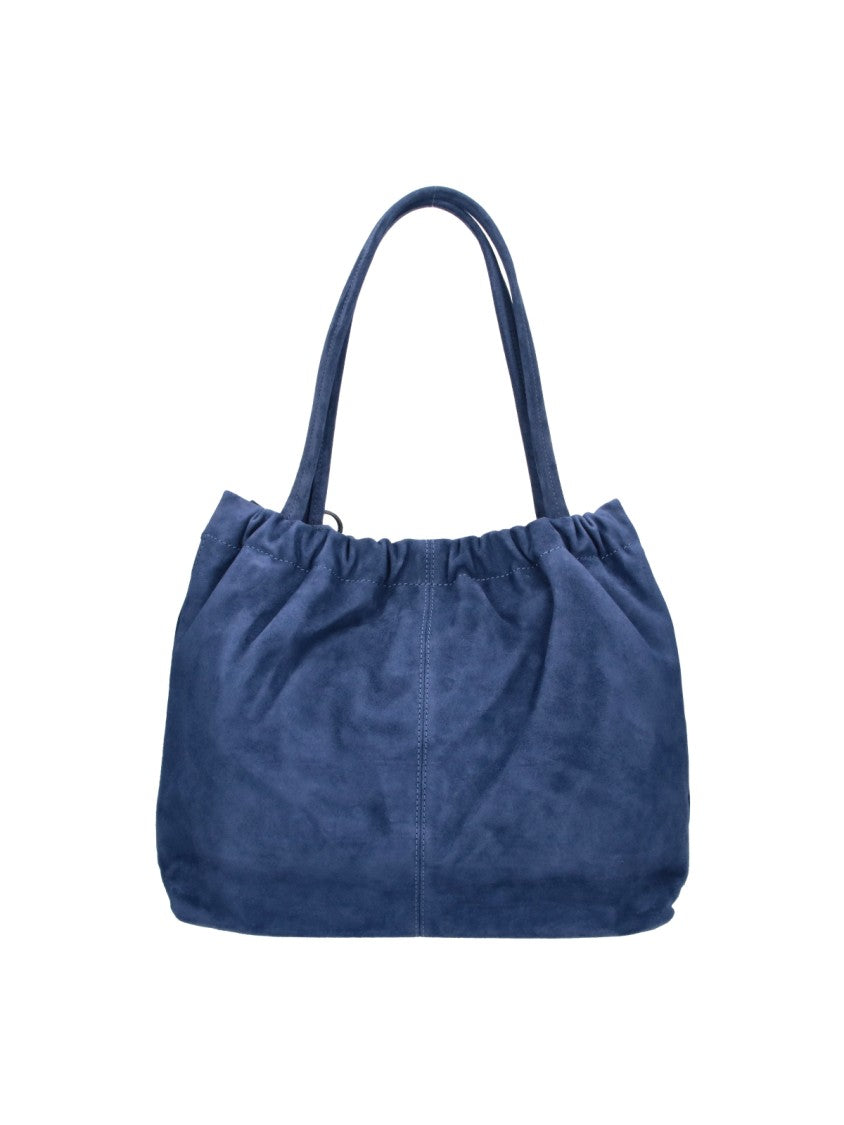 Marc Jacobs Elegant Deep Blue Calf Suede Tote Bag With Silver Hardware