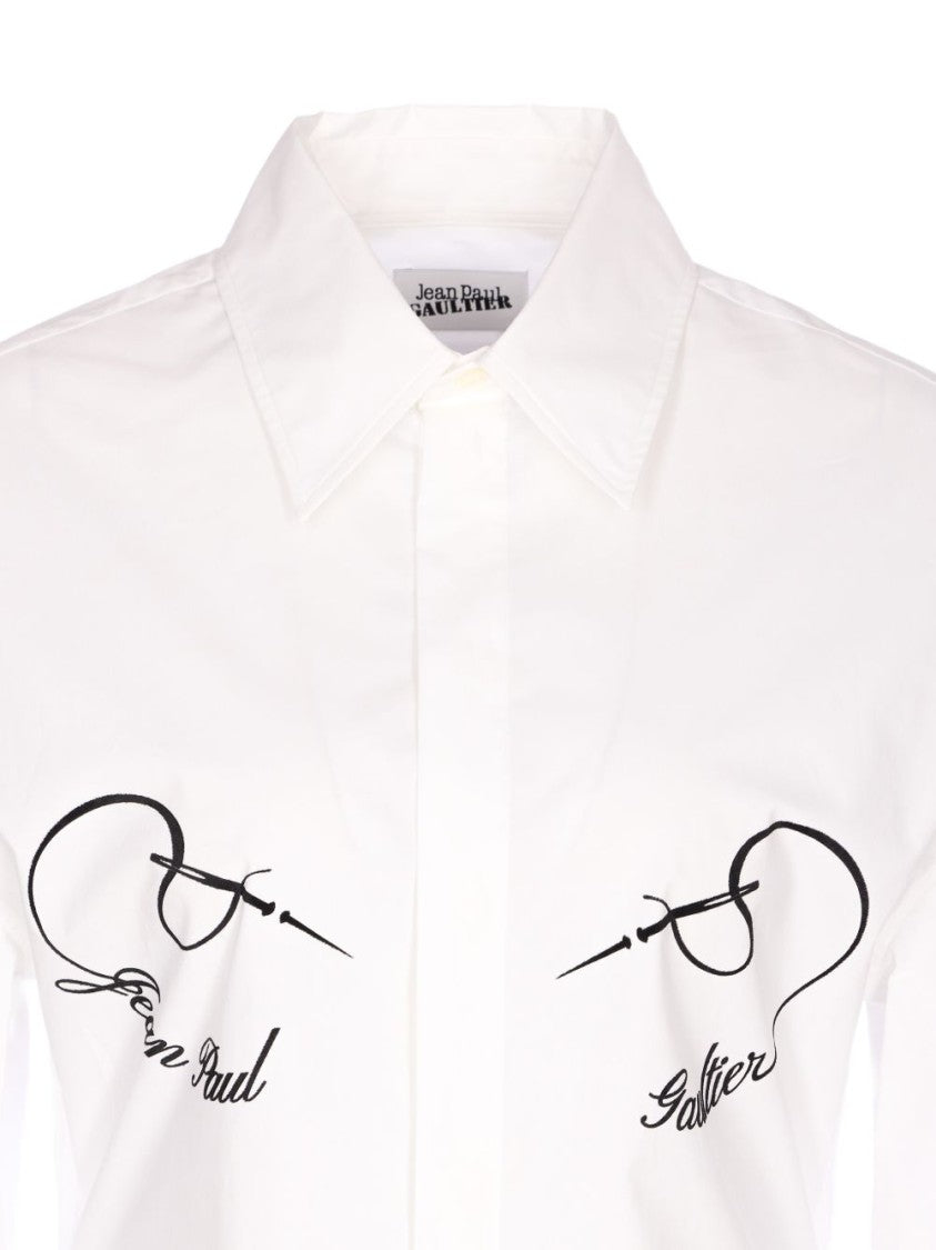 Jean Paul Gaultier White Silk And Nylon Crew Neck Top