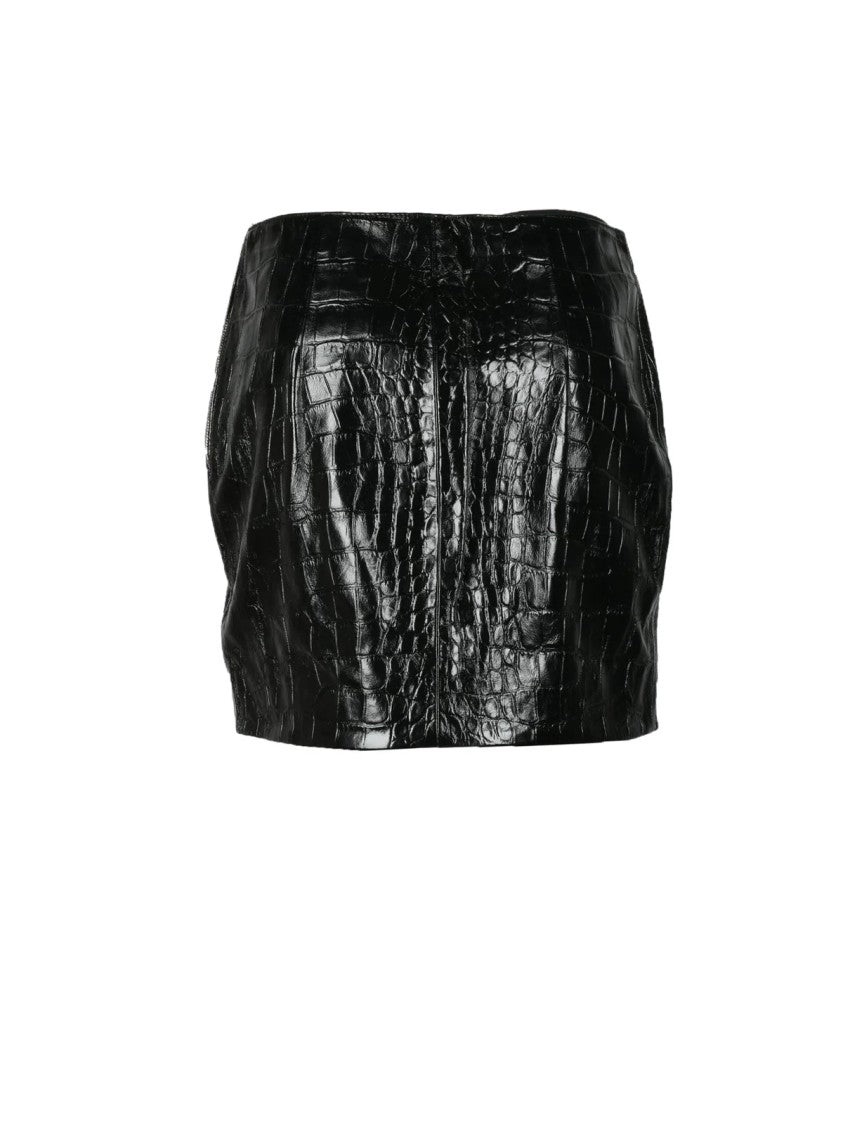 Patrizia Pepe Black Crocodile Textured Leather Mini Skirt