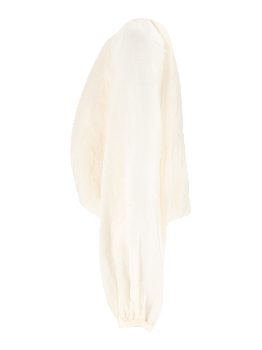 Eleh Cream Voluminous Sleeves Pleated Cropped Blouse