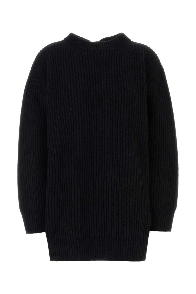Mm6 By Maison Margiela Black Stretch Wool Blend Oversize Sweater