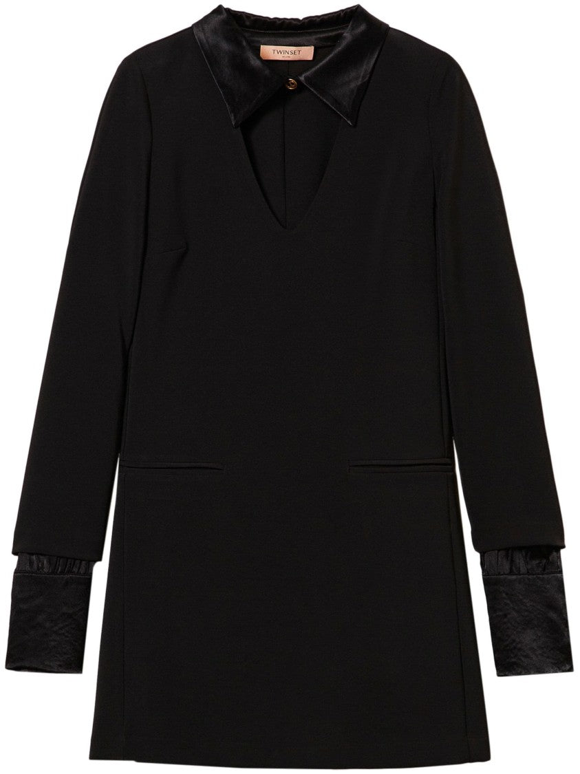 Twin-Set Satin-Details Crepe Minidress