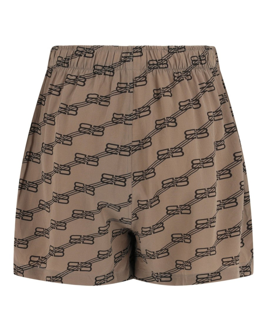 Balenciaga High-Rise Bb Monogram Silk Shorts With Drawstring Closure