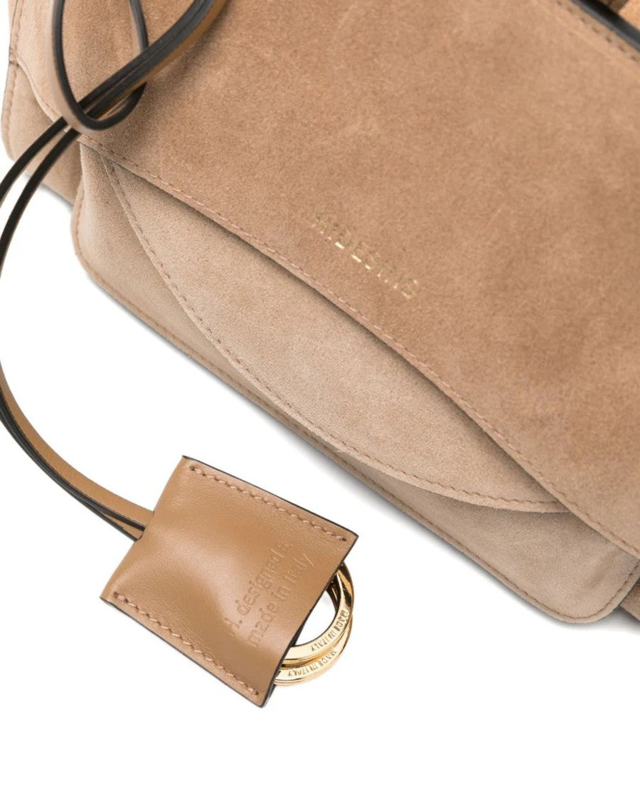 Hidesins Structured Shoulder Bag In Soft Calf Suede With Gold Accents