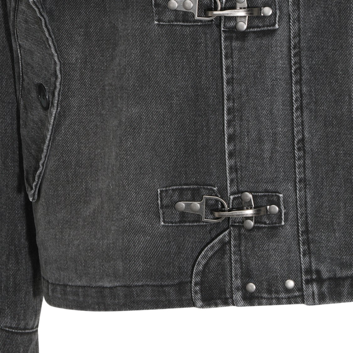 Found Boxy Washed Black Denim Jacket With Metal Toggle Closures