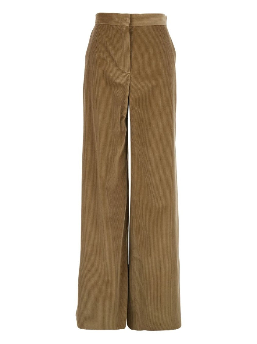 Max Mara High-Waisted Wide-Leg Trousers In Beige Corduroy