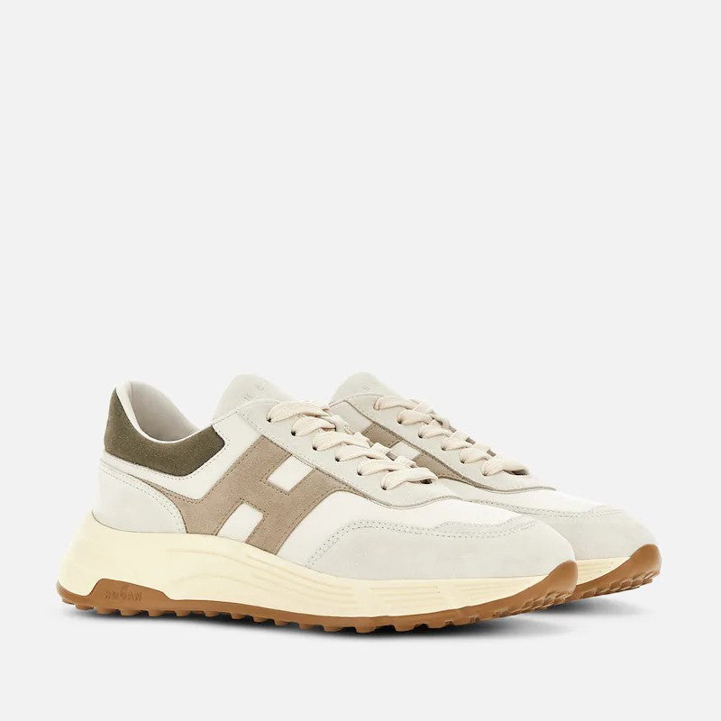 Hogan Neutral Tone Textured Outsole Side Logo Sneakers