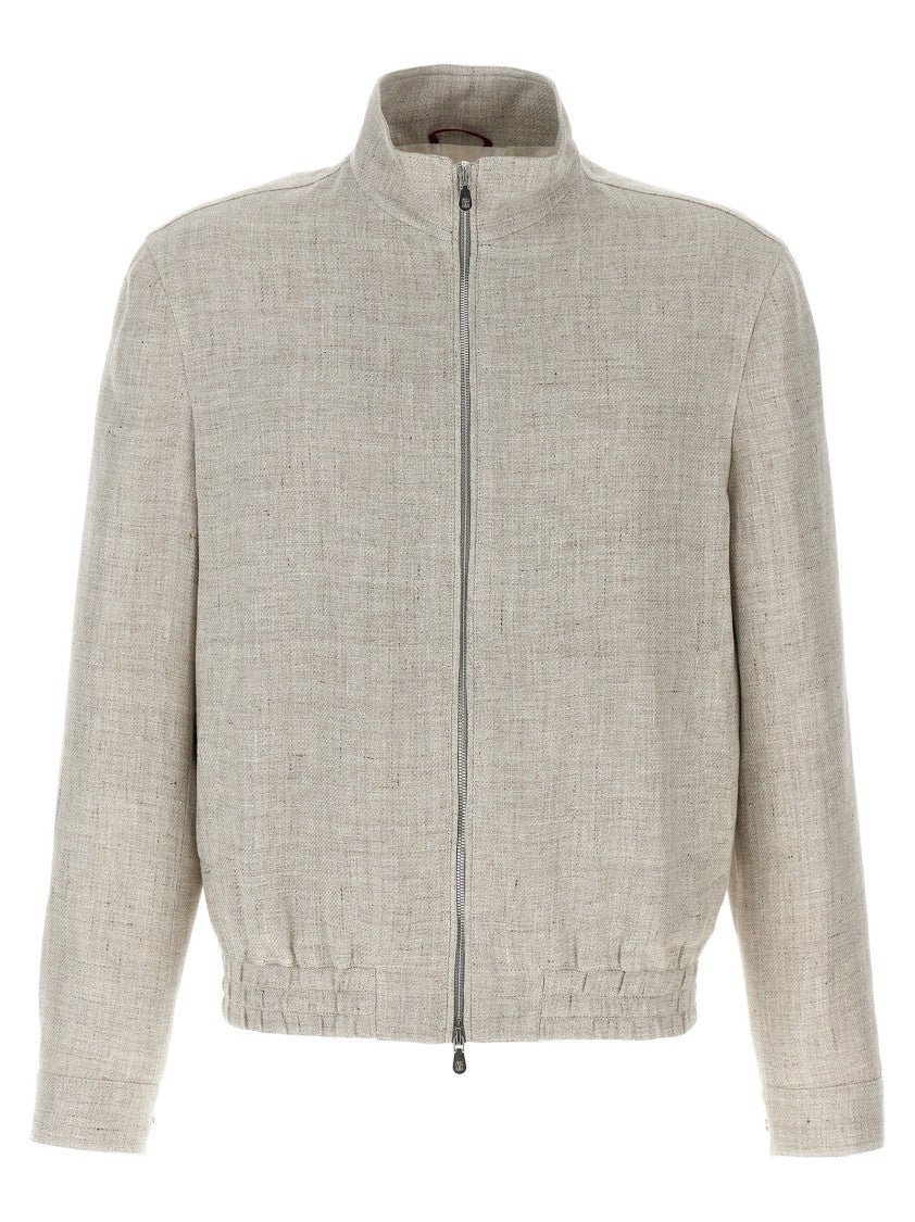Brunello Cucinelli Diagonal Wool And Silk Bomber Jacket