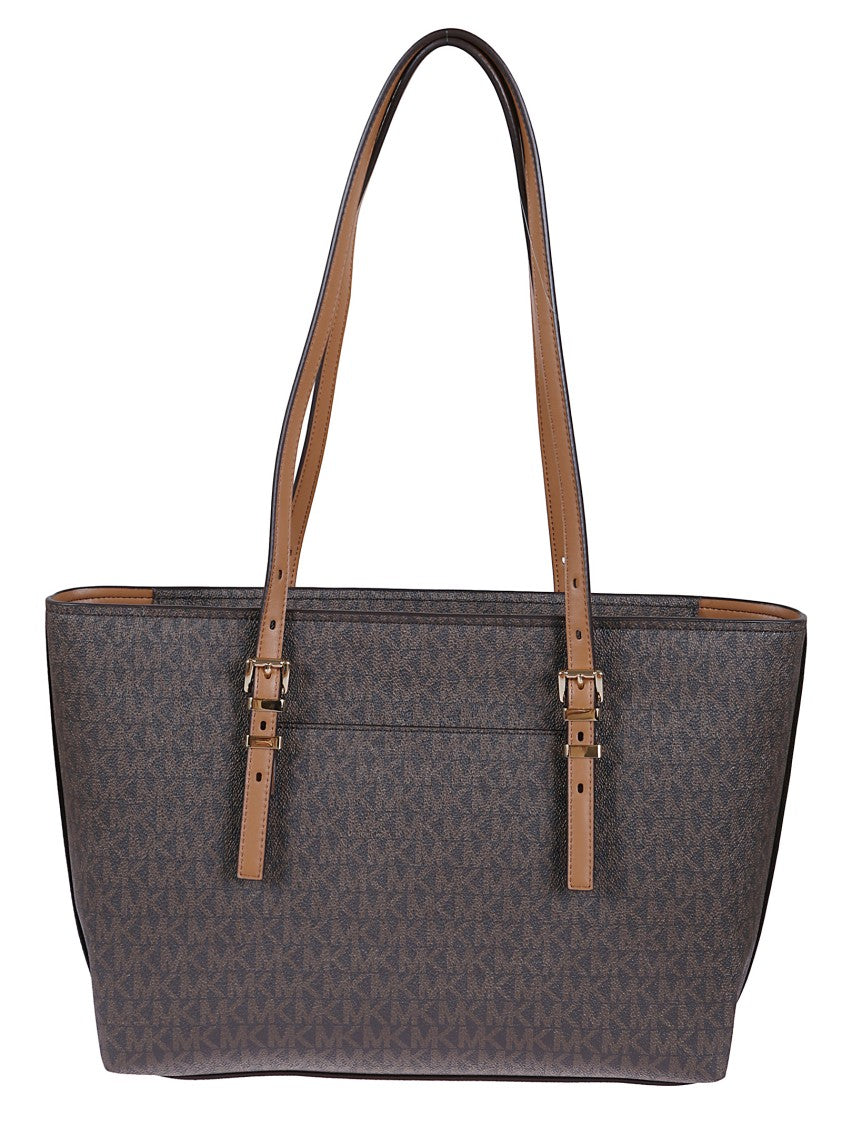 Michael Kors Monogram Coated Canvas Tote Bag With Leather Accents