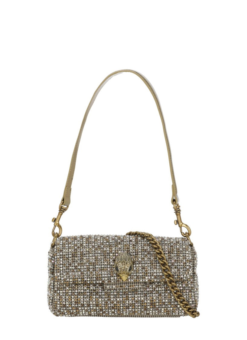 Kurt Geiger Beige Textured Rhinestone Accents Mini Shoulder Bag