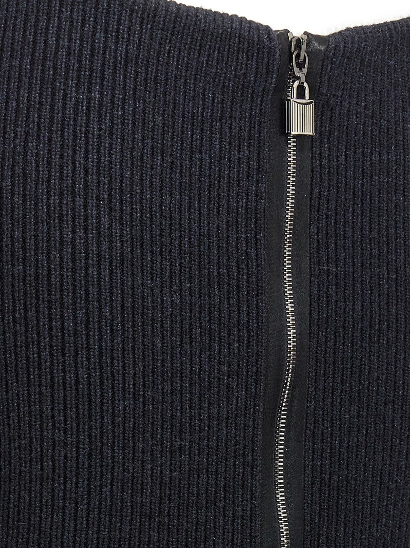 Tom Ford Ribbed Knitted Compact Wool Skirt With Zipper Closure
