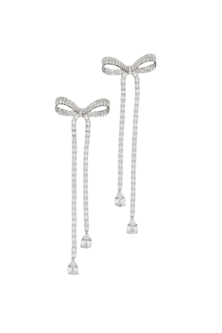 Self-Portrait Silver Crystal Bow Drop Earrings