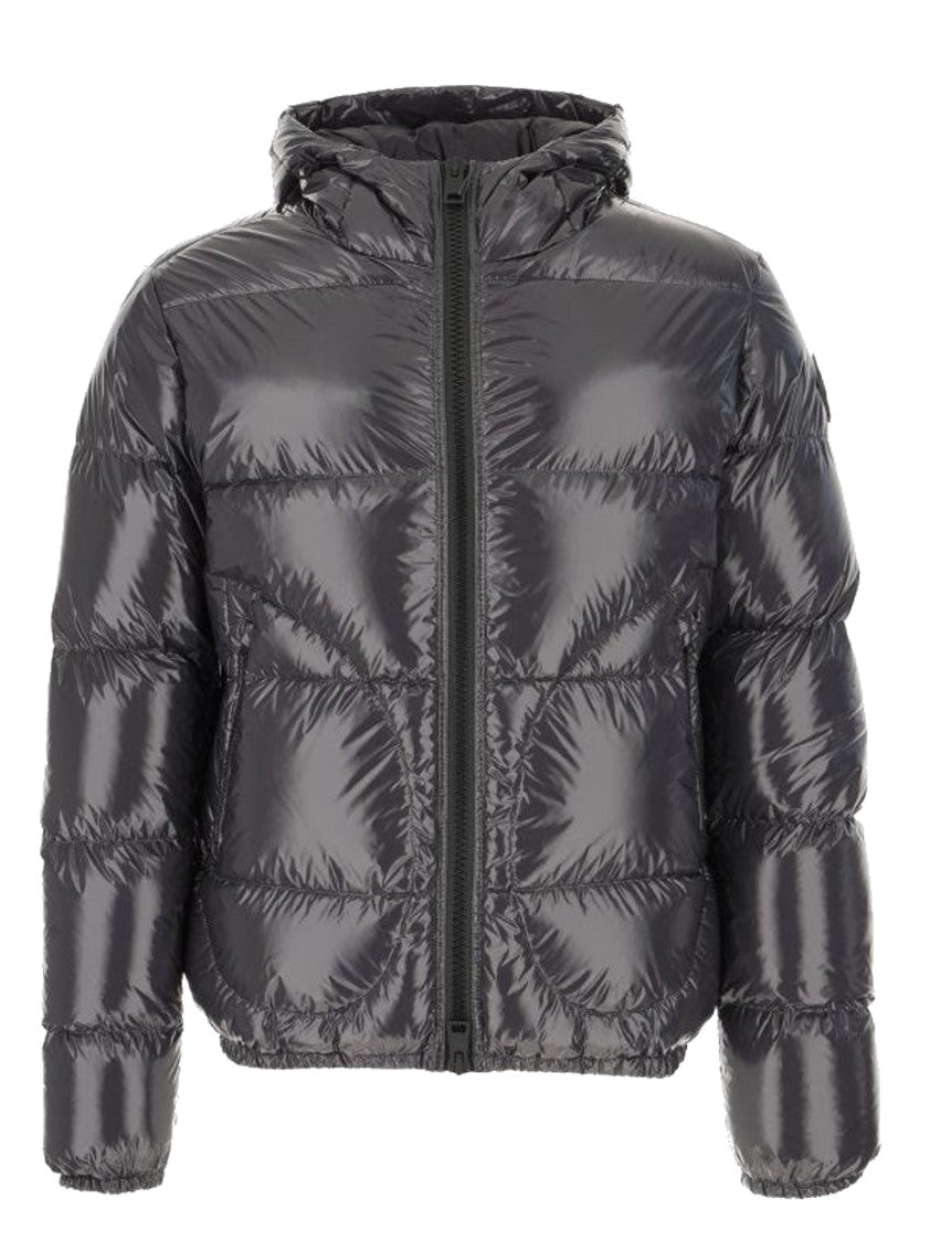 Herno Glossy Quilted Nylon Bomber Jacket With Logo Accents