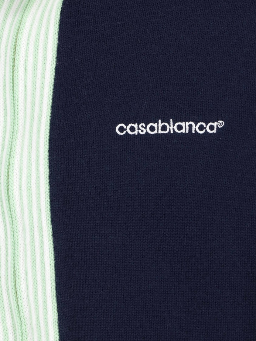Casablanca Deep Navy Sweater With Mint Stripe And Contrasting Trim