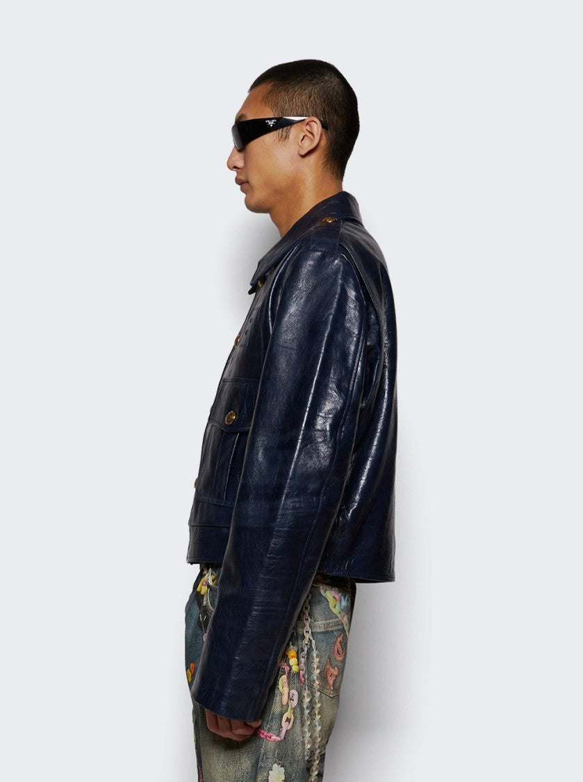 Martine Rose Uniform Leather Jacket - Navy Blue