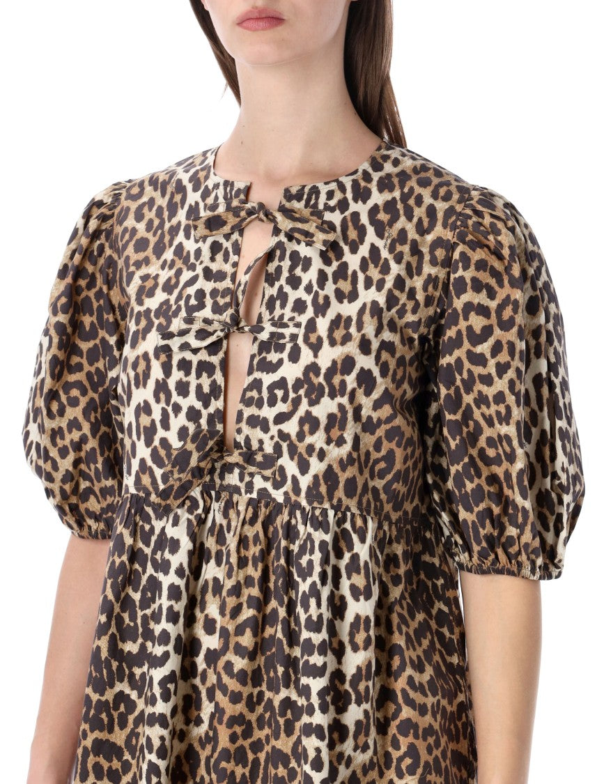 Ganni Leopard Tie String Mini Dress