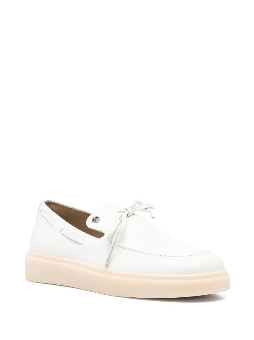 Roberto Cavalli Refined White Moccasin Loafers With Subtle Bow Detail