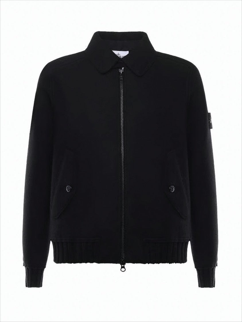 Stone Island Sophisticated Black Wool Jacket With Front Zipper