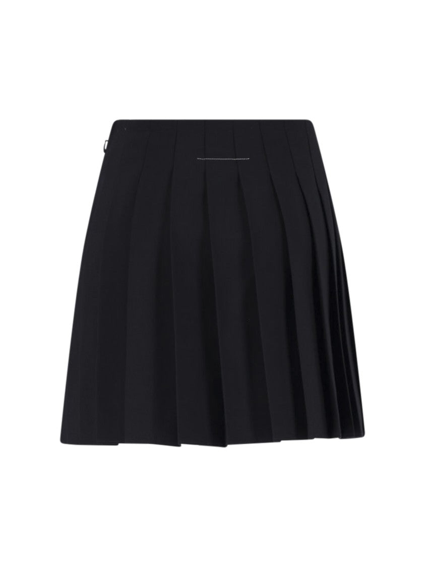 Mm6 By Maison Margiela Black Virgin Wool-Blend Pleated Mini Skirt