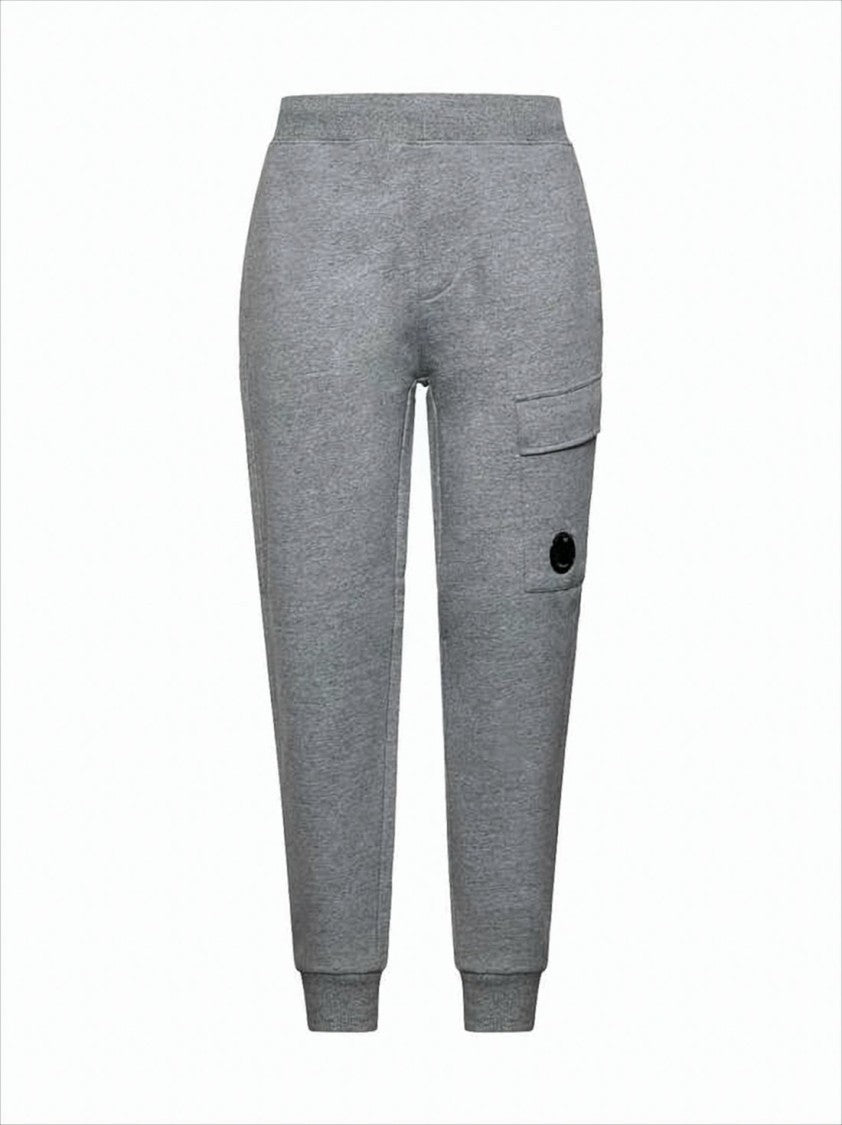 C.P. Company Heather Grey Tapered Fit Jogger Pants With Cargo Pocket And Ribbed Cuffs
