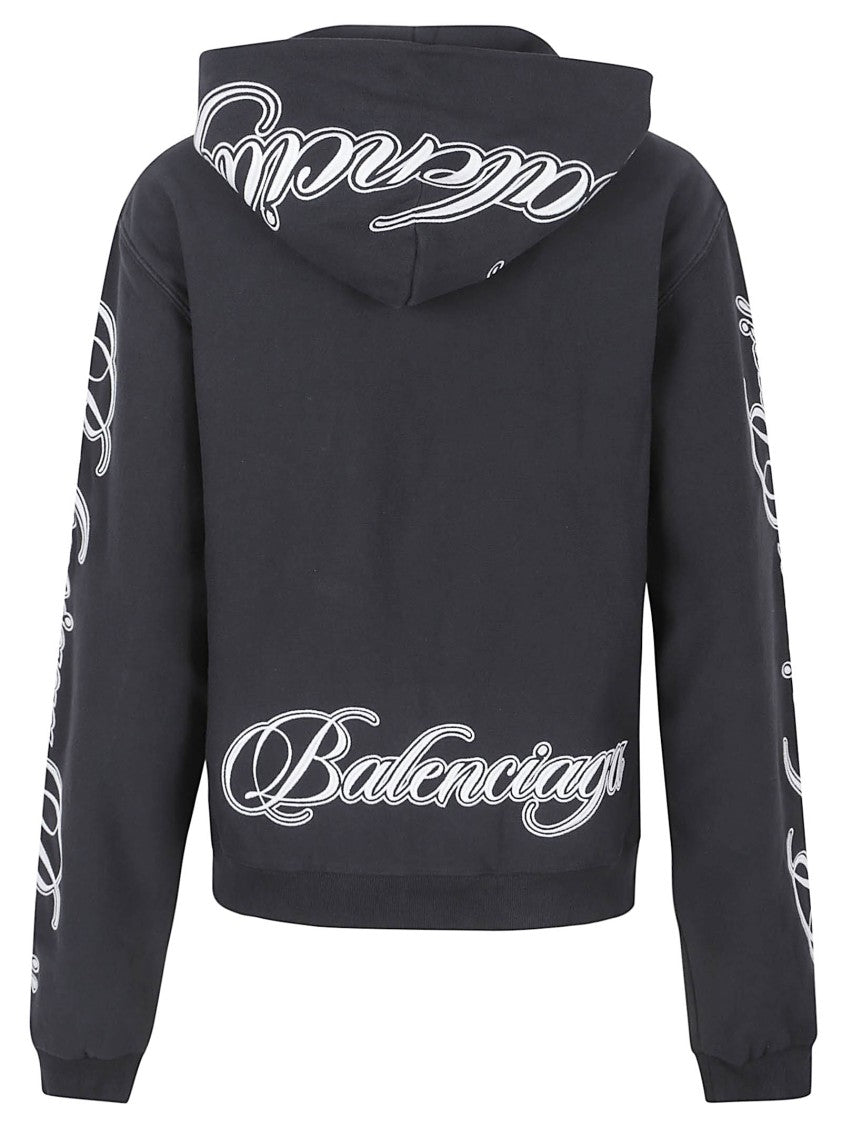 Balenciaga Zip-Up Knit Sweater With Cursive Embroidery
