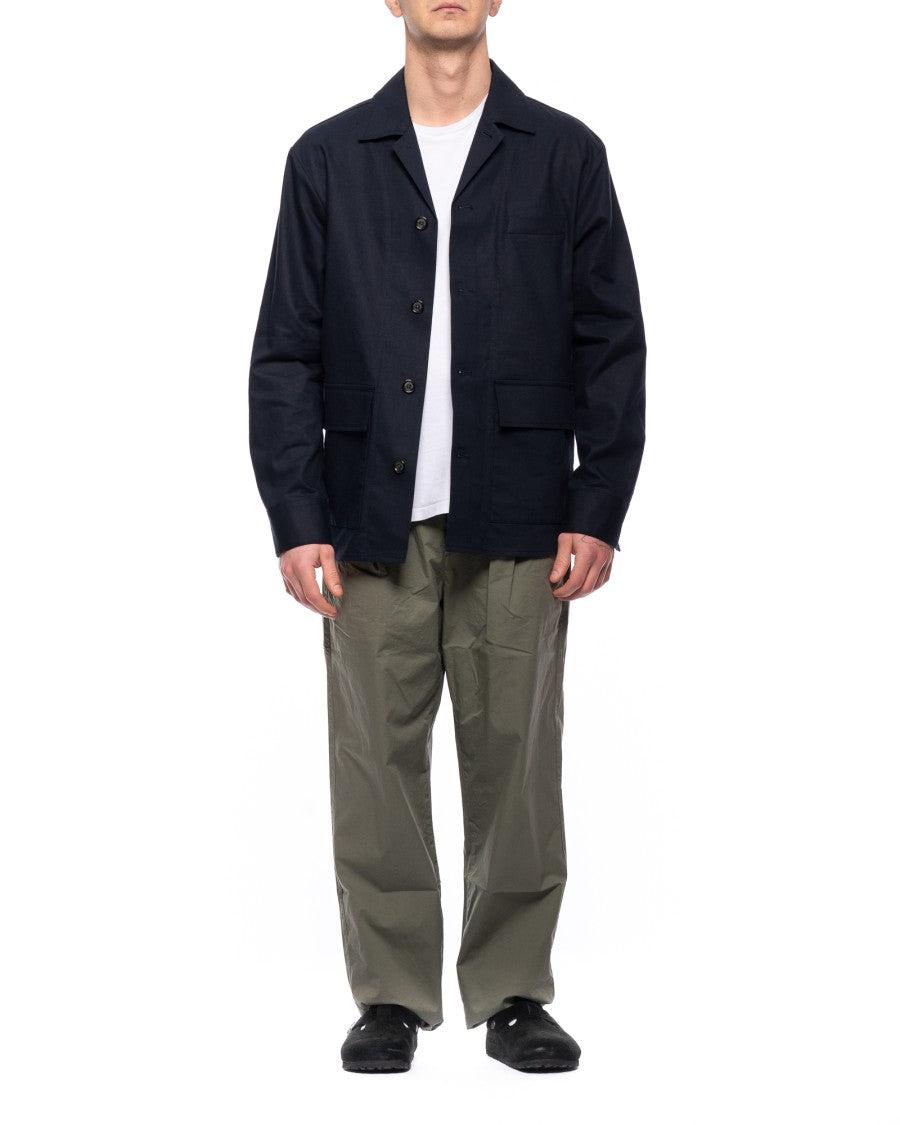 Paolo Pecora Blue Reverse Collar Linen-Blend Casual Shirt
