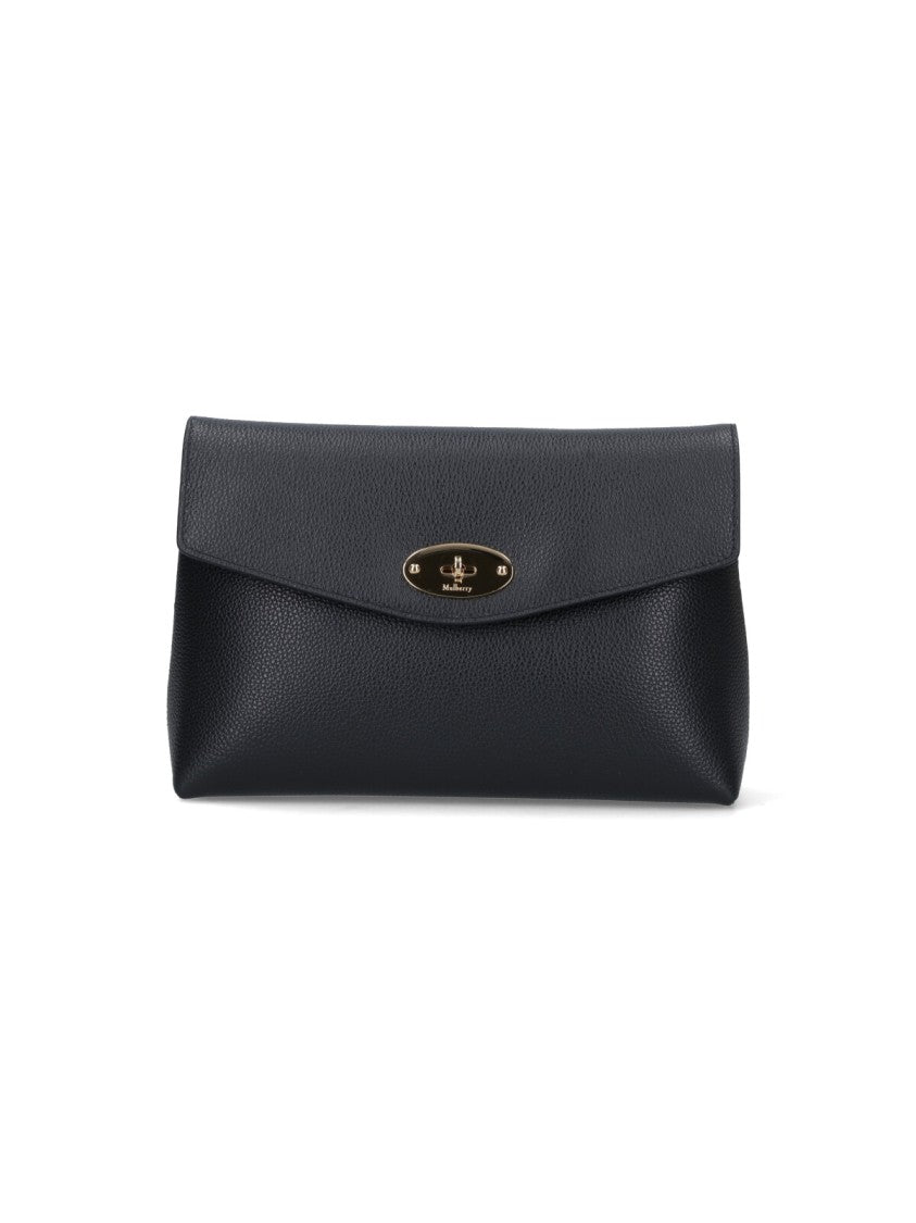 Mulberry Textured Black Leather Rectangular Clutch
