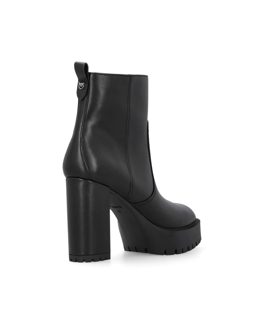 Pinko Black Calf Leather Lug Sole Boots