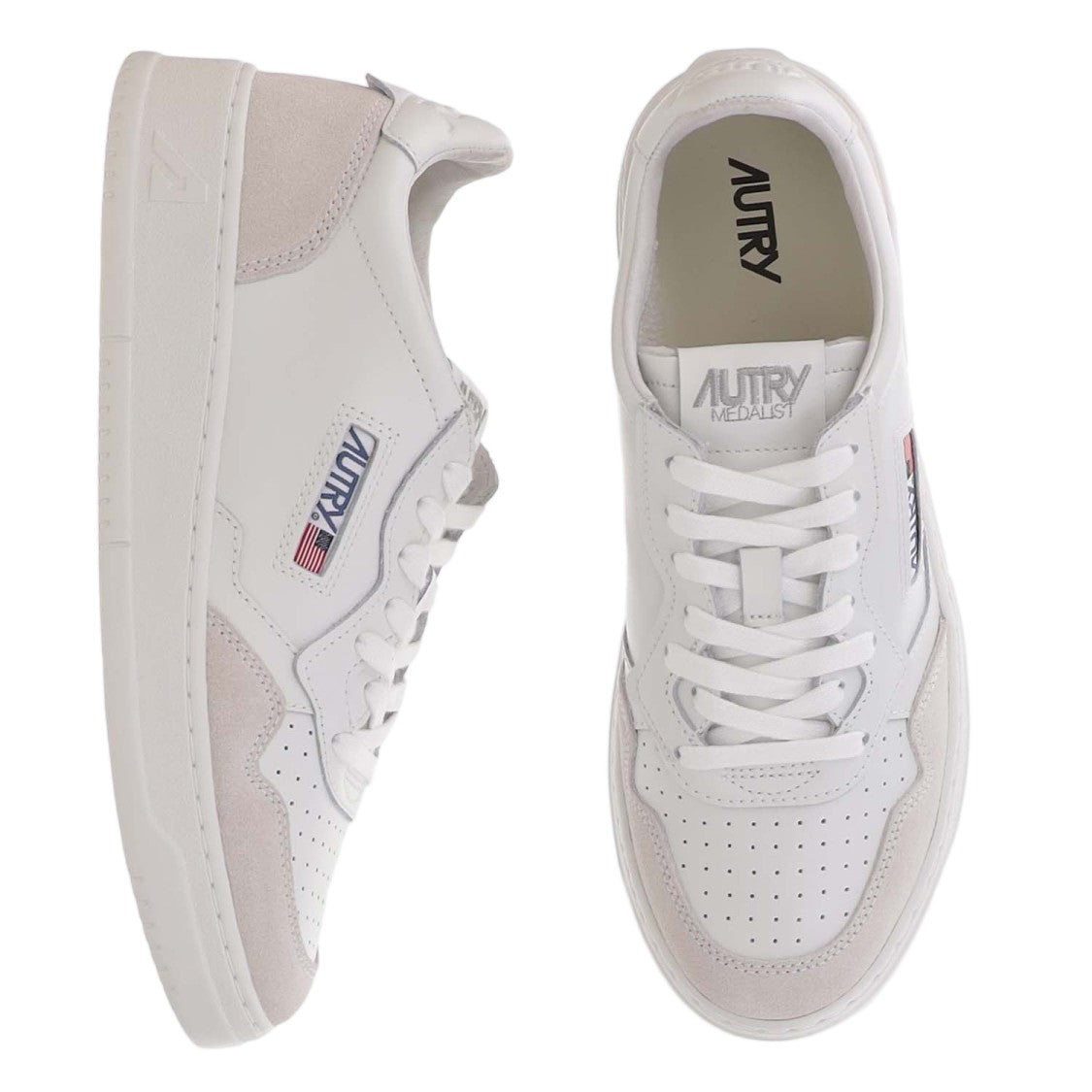 Autry Round Toe Beige Sneakers With Leather And Suede Panels
