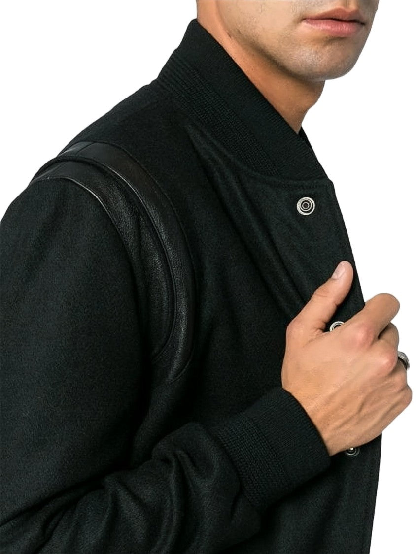 Saint Laurent Classic Bomber Jacket With Leather Shoulder Accents