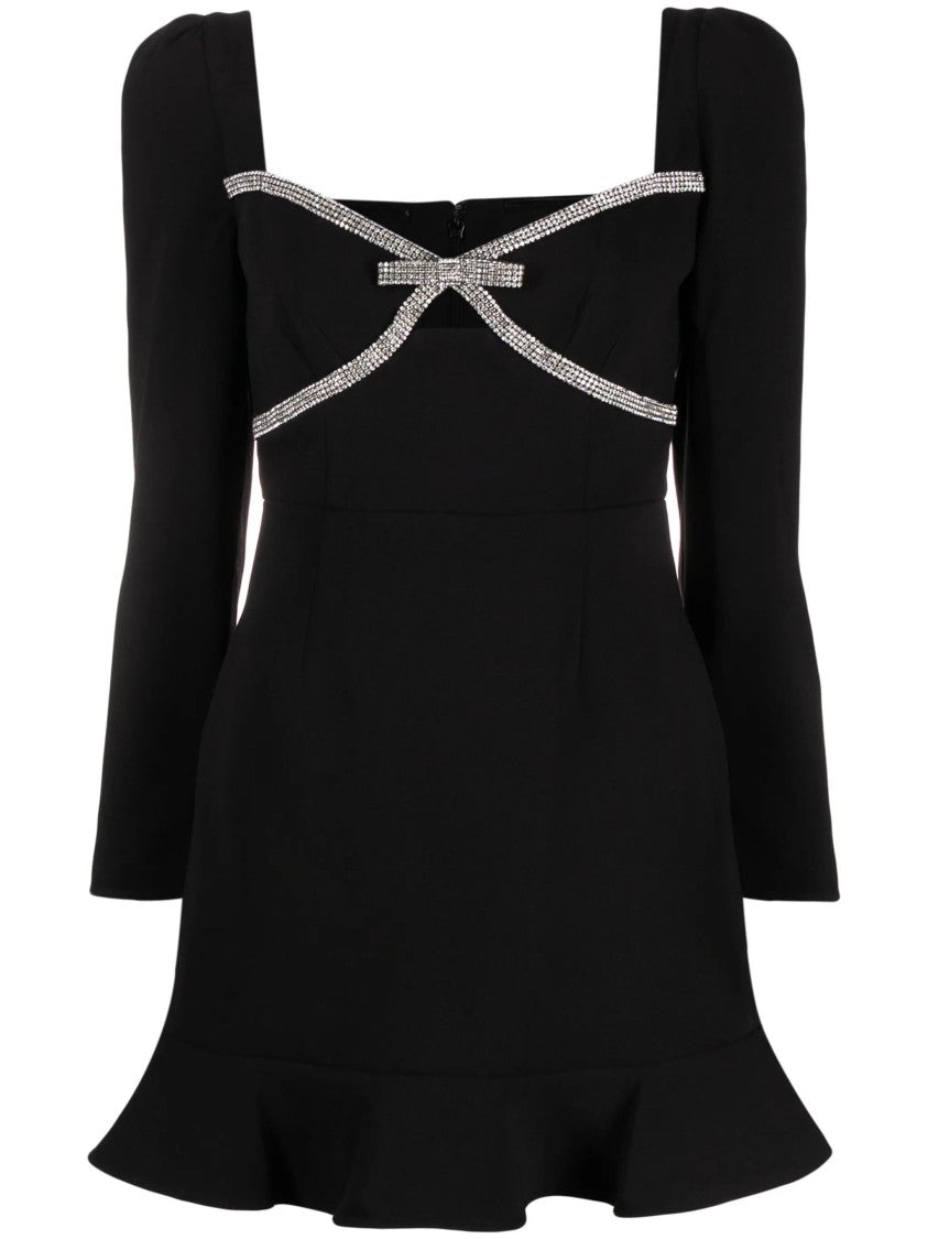 Self-Portrait Diamante Bow Detailed Black Mini Dress