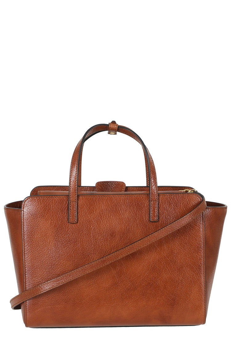 Hidesins Brown Medium Flap Gold Logo Pocket Leather Shoulder Bag