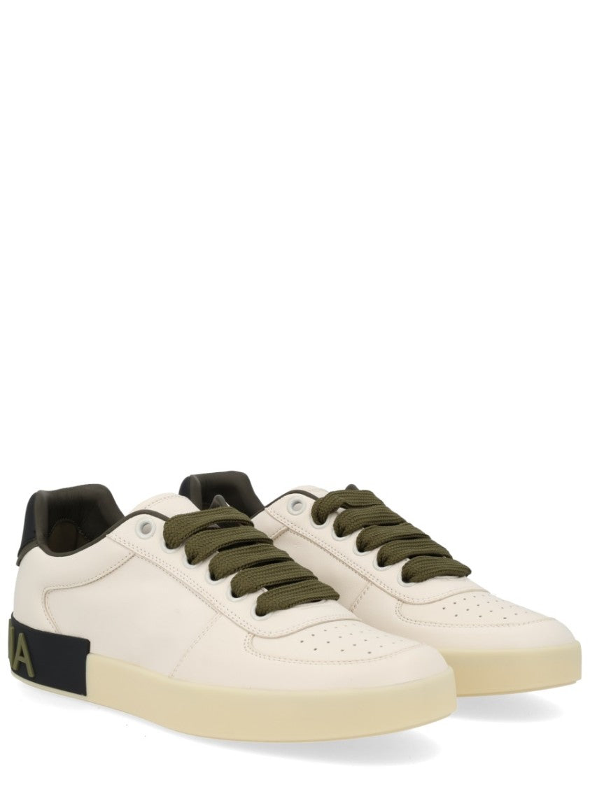 Dolce & Gabbana Neutrals Perforated Smooth Leather Contrast Sneaker