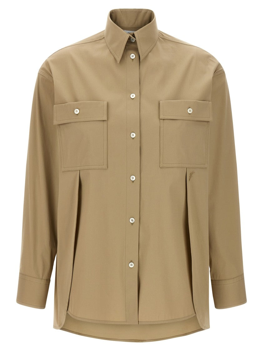 Ferragamo Panel-Designed Cotton Poplin Shirt With Tone-On-Tone Logo