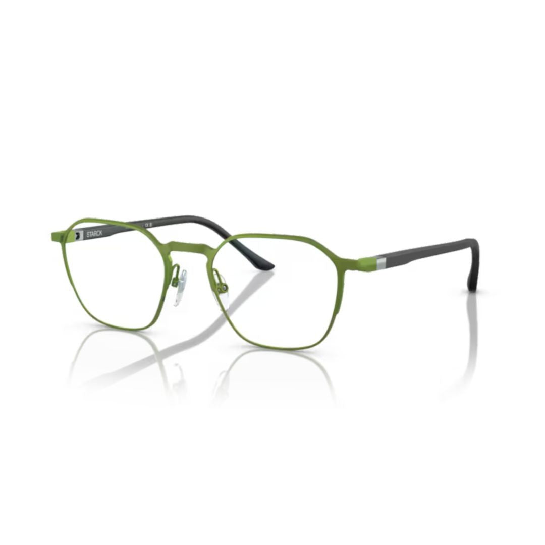 Starck 2076 Vista Geometric Olive Green Metal Frame Eyeglasses