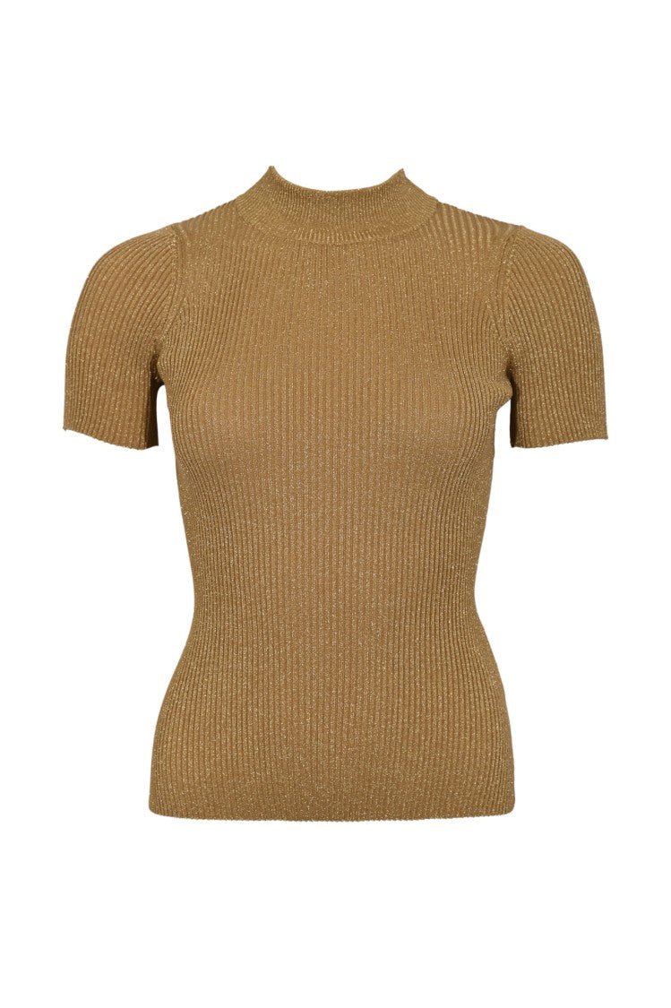 Max Mara Illuminating Light Gold Metallic Short-Sleeved Top