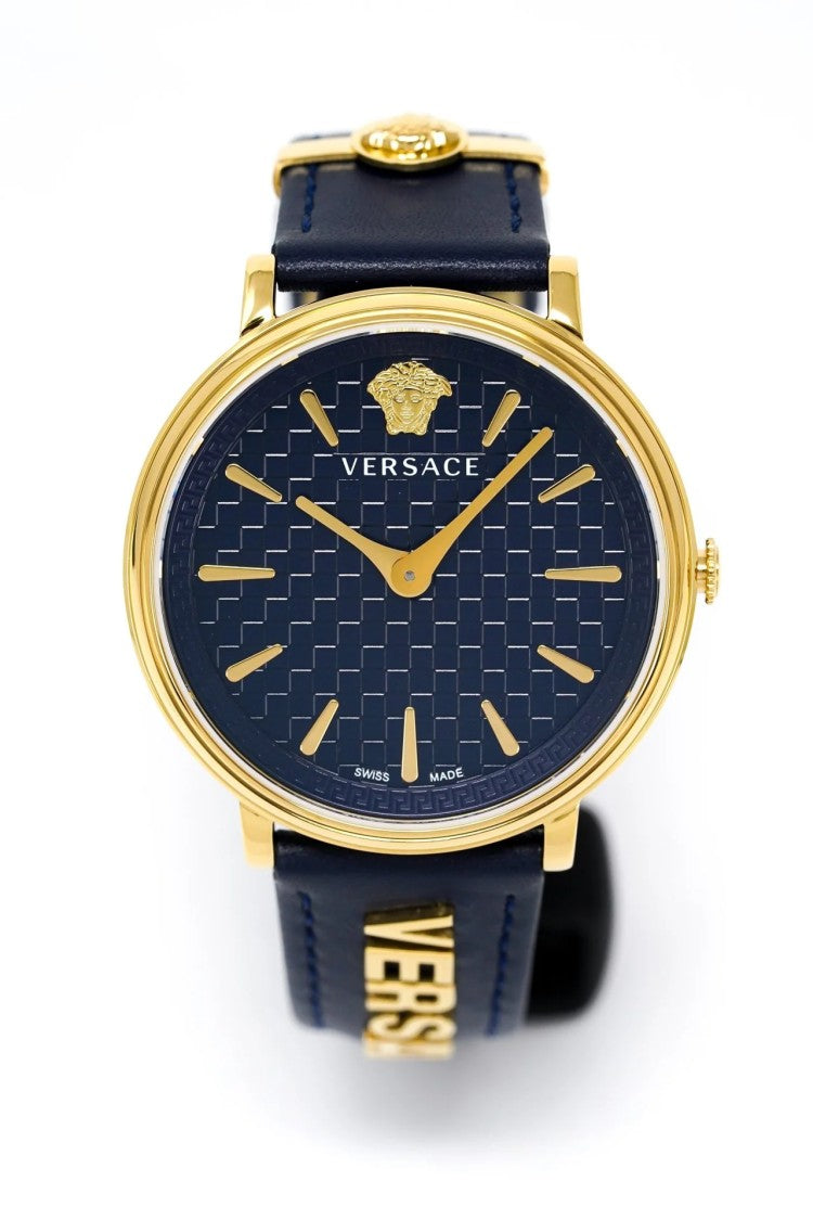 Versace Greca Logo 38Mm Women's Analog Watch With Blue Leather Strap