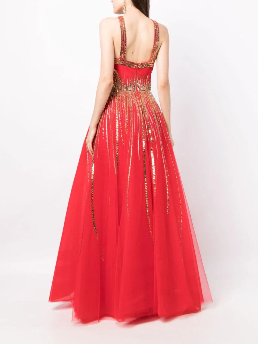 Saiid Kobeisy Tulle Beaded Dress With Halter Neckline