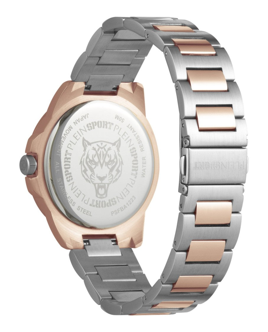 Plein Sport Two-Tone Bracelet Watch With Blue Guilloche Dial