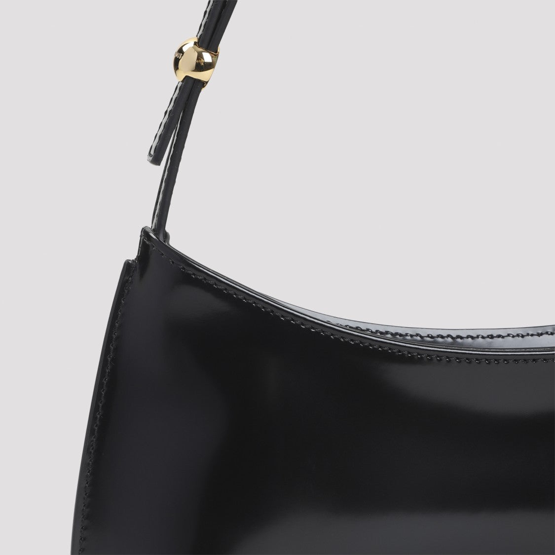 Jacquemus Curved Black Leather Handbag With Adjustable Strap