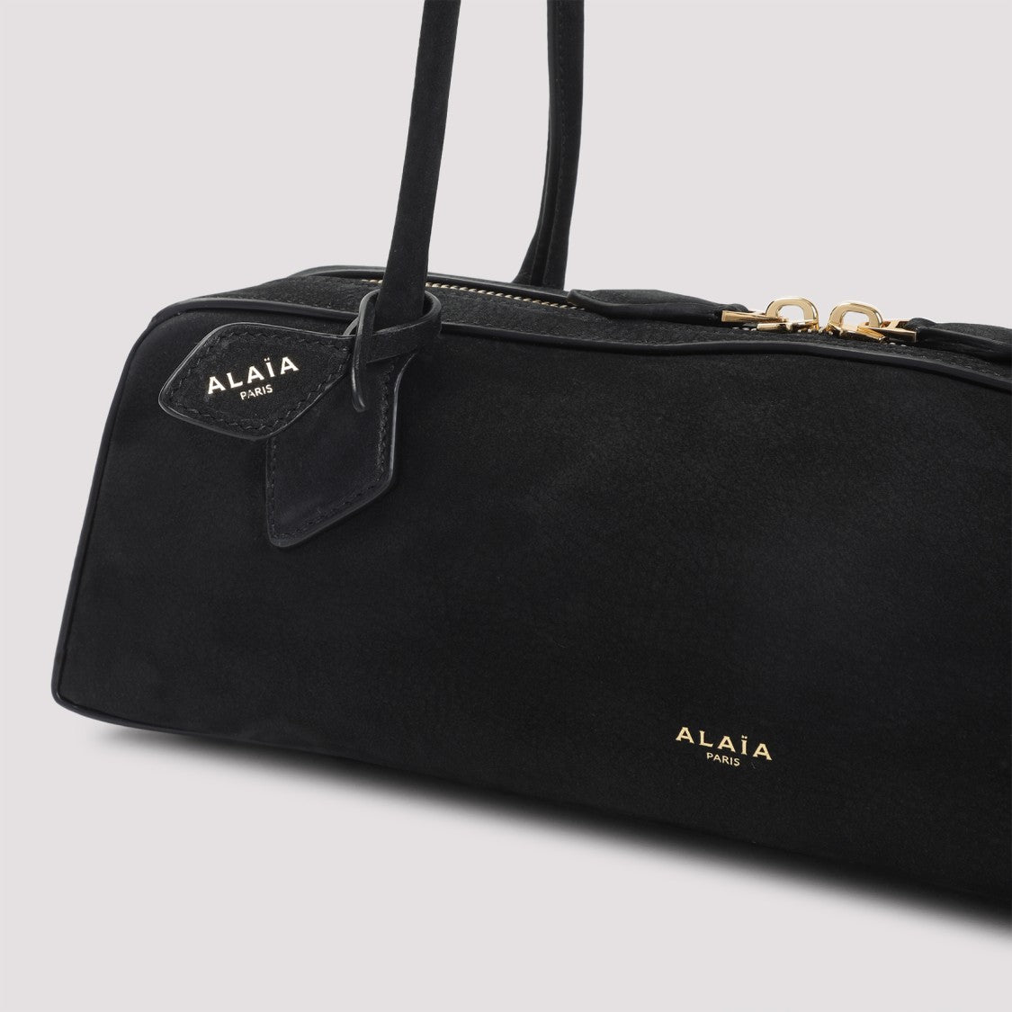 Alaïa Teckel Shoulder Bag In Black Nabuk Calf Leather