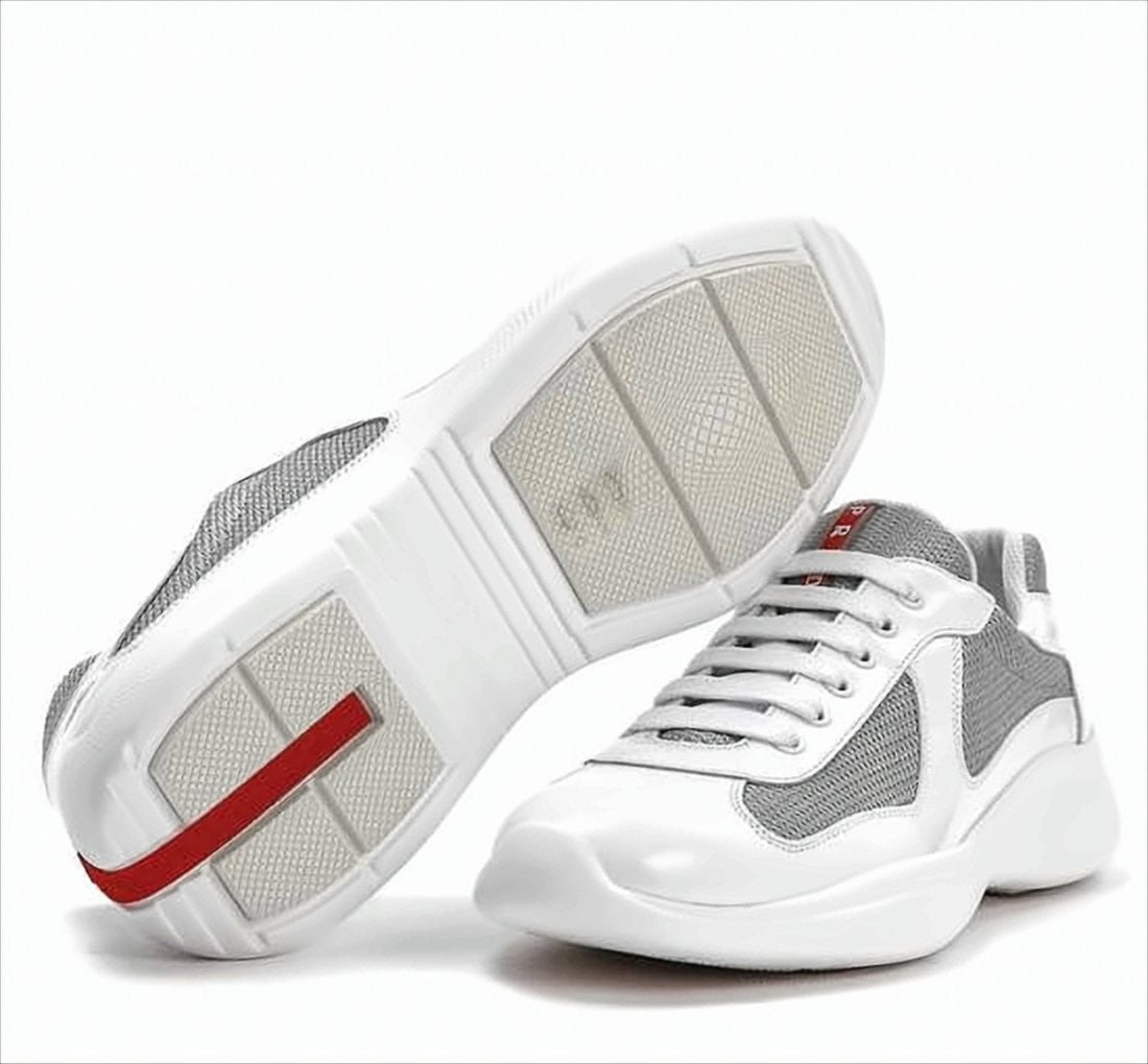 Prada White Leather And Grey Mesh Sneakers