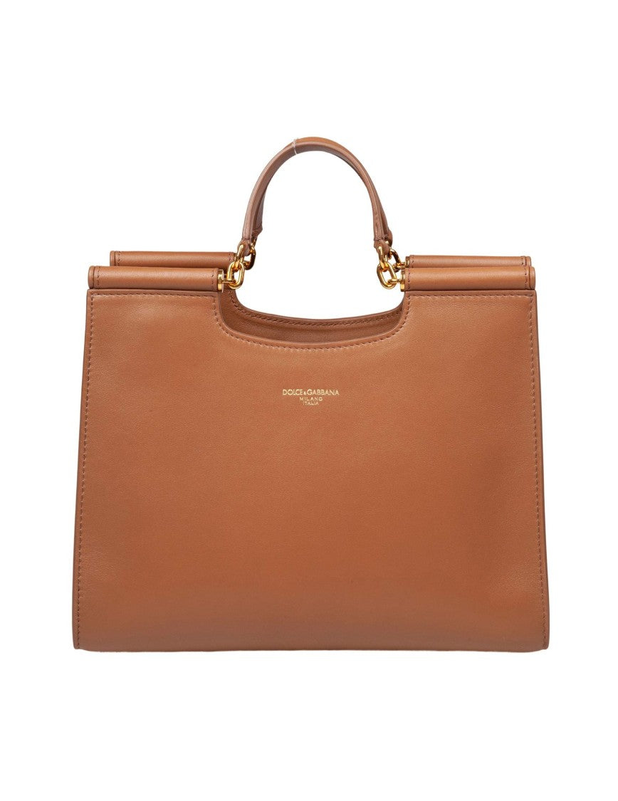 Dolce & Gabbana Small Sicily Shopping Bag In Caramel Leather