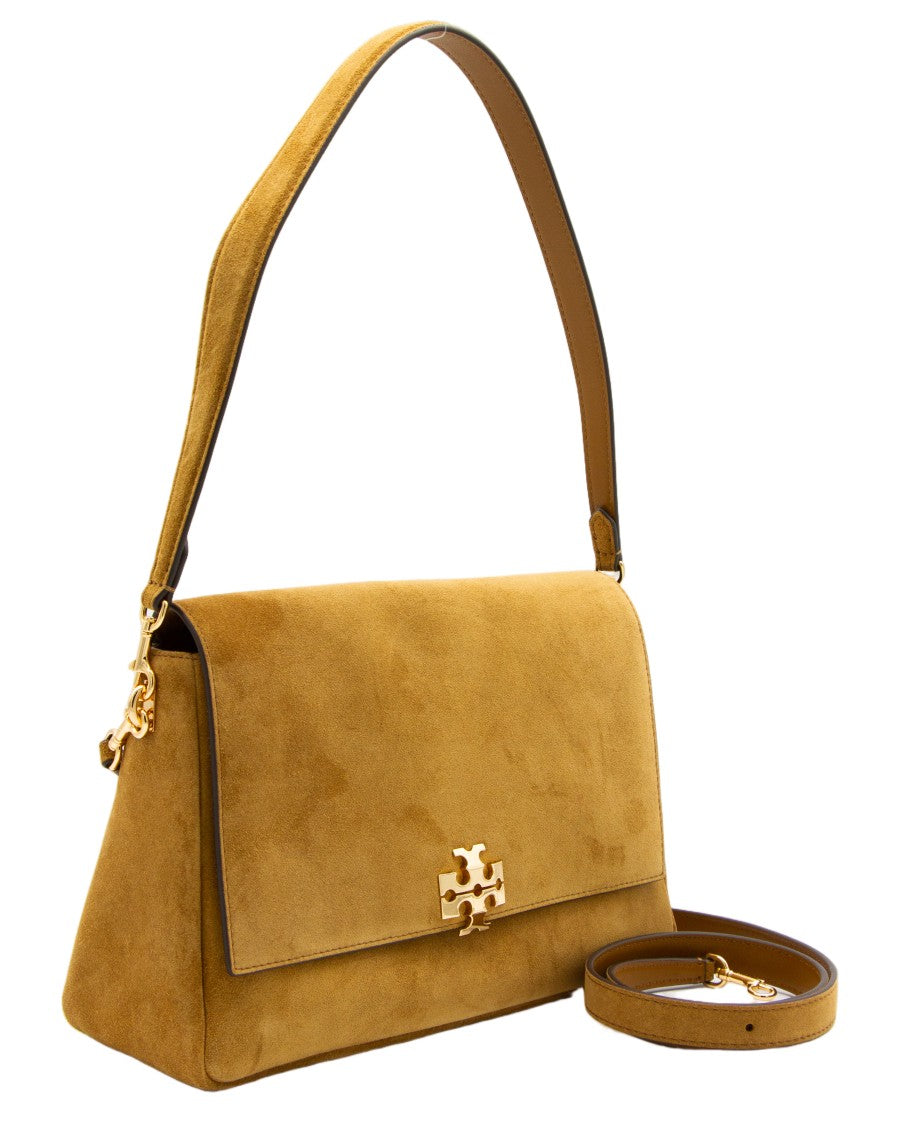 Tory Burch Structured Suede Handbag With Gold-Tone Logo Clasp