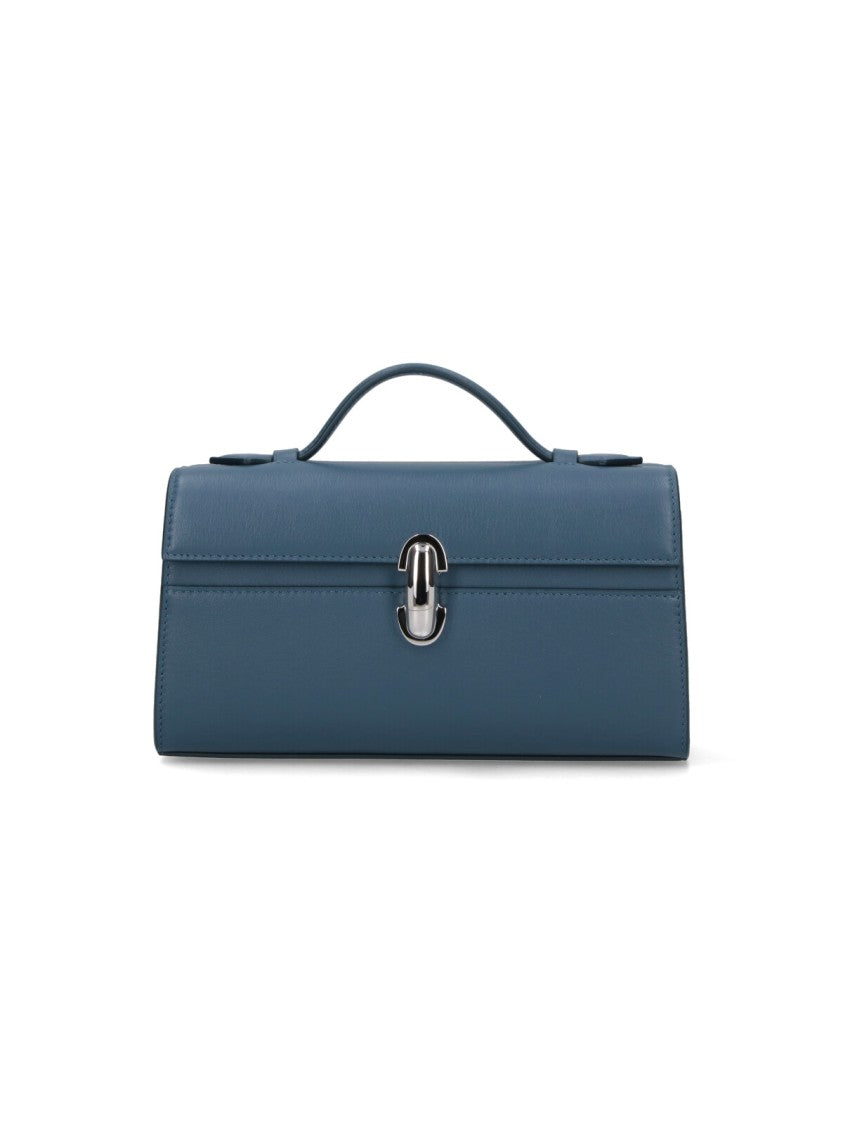 Savette Rectangular Handbag With Smooth Finish In Muted Blue